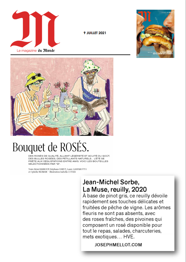 Le Rosé Reuilly La Muse mis en valeur dans Le Monde – 9 juillet 2021
